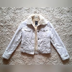 Women's Corduroy Sherpa Lined Jacket Ivory Size Small